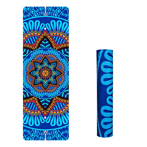 Tappetino Yoga5 Mm Sette Chakra Stampato Suede TPE Tappetino Yoga Tappetino Antiscivolo Palestra Fitness Ginnastica Tappetini Esercizio da Viaggio Esterilla Cuscino Pilates, Blu