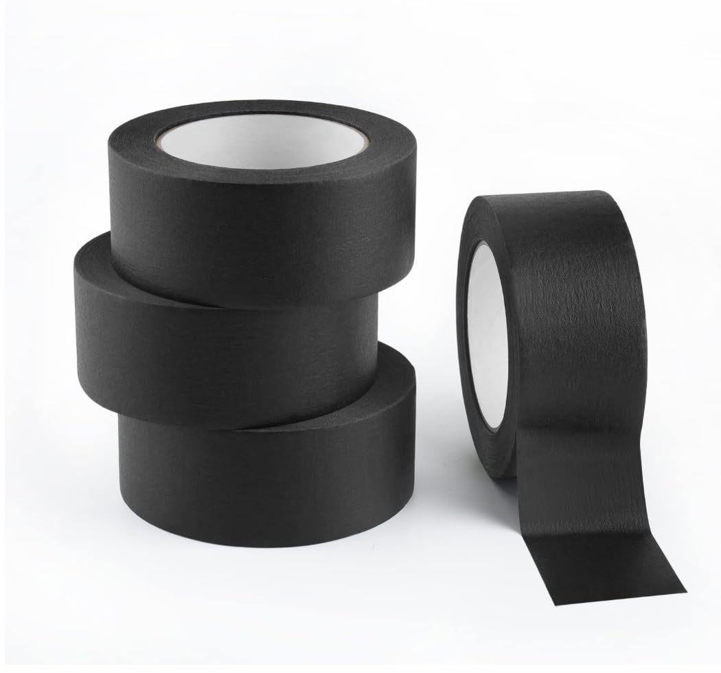 Black Masking Tape, 2 Inch Wide x 60 Yard - Multipurpose for Home, Office, School, DIY Art, Crafts, Labeling - 4 Rolls