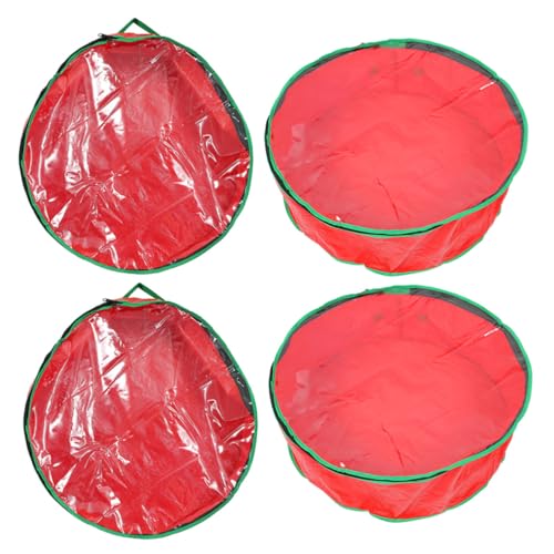 Unomor 4Pcs Round Christmas Wreath Storage Bags Wear Resistant Holiday Wreath Holders with Window for Easy Viewing for Festive Present Packing