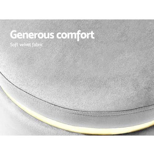 Image of ETIQUETTE ART Upholstered Velvet Round Dual Strip Ottoman Office Stool Foot Rest Stool Linen Fabric Padded Seat Pouf Ottoman with Round Shape for Living Room (Grey)