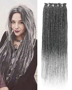 24 Inches Single Ended Dreadlock Extensions for Women(0.6 cm Width,50 Strands,Ombre Gray),Faux Locs Crochet Hair,Soft Synthetic Loc Extensions(24"-5 Packs,1B/Gray)