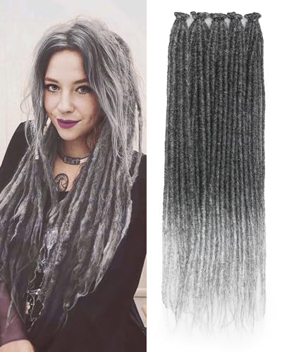 24 Inches Single Ended Dreadlock Extensions for Women(0.6 cm Width,50 Strands,Ombre Gray),Faux Locs Crochet Hair,Soft Synthetic Loc Extensions(24"-5 Packs,1B/Gray)