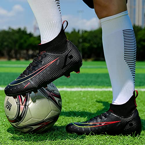 Men's Soccer Cleats Football Shoes High-Tops Lace-Up Non-Slip Spikes Outdoor Sports Athletic Baseball Lacrosse Fg/Ag Turf Boots Black Eu 42 #TOP5