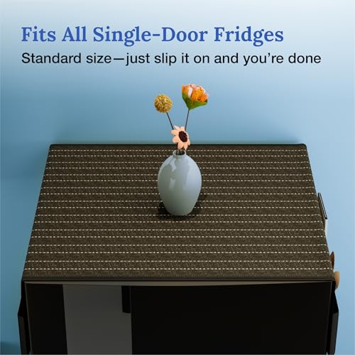 Image of Kuber Industries Jute Fridge Top Cover | Washable & Anti-Dust Refrigerator Top Cover with 6 Utility Pockets for Kitchen | Lining Design - Brown