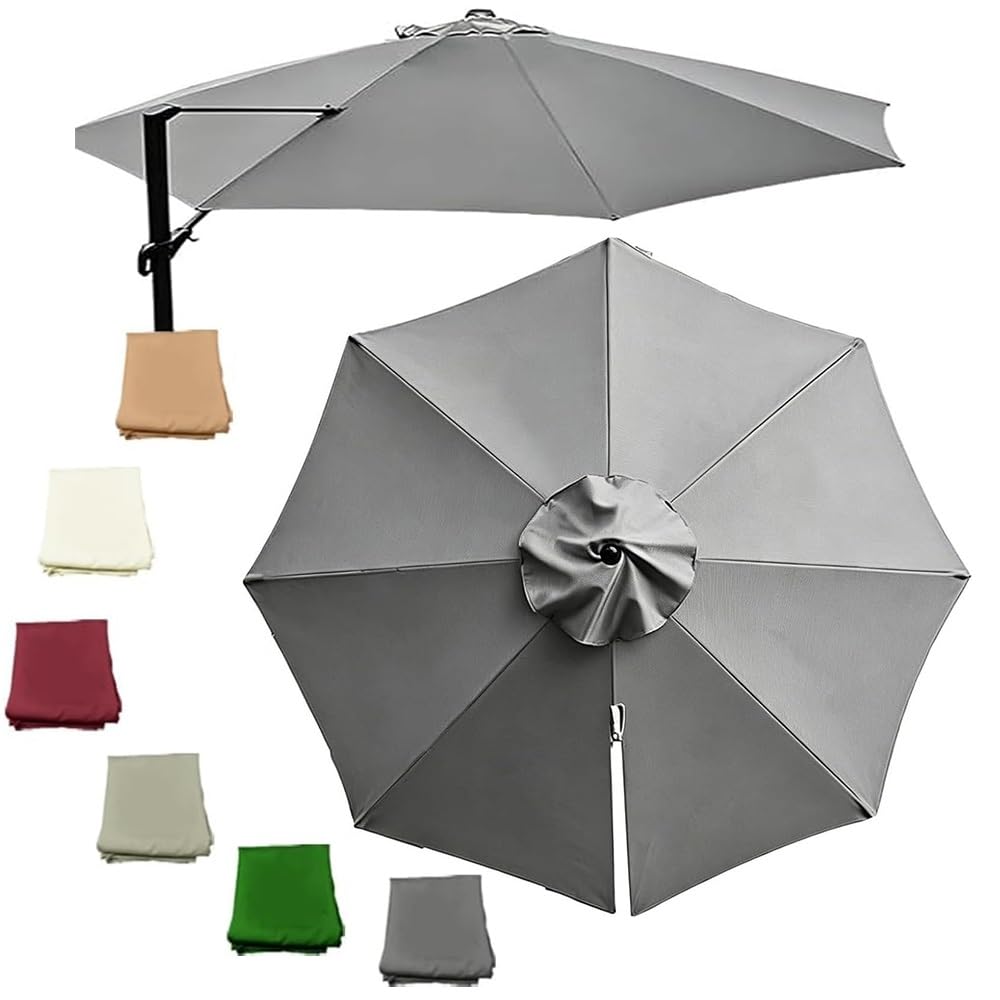 GJPXFR Cantilever Round Umbrella Replacement Canopy 10ft 11ft 11.5ft 8 Ribs Patio Offset Umbrella Canopy Replacement Cloth, Outdoor Parasol Top Cover Anti-UV(Gray,350cm/11.5ft)