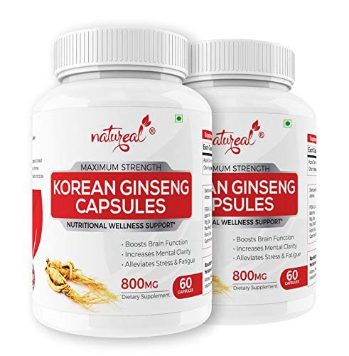 Natureal Korean Ginseng Extract 800 Mg Capsules for Energy and Wellness 120 Capsules (Pack Of 2)
