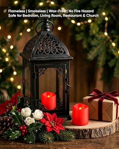 Image of Homemory 12Pack Red Flickering Flameless Votive Candles, 200+Hour Electric Fake Candles, Battery Operated LED Tealight for Wedding, Outdoor, Table, Festival (Warm White,Battery Included)
