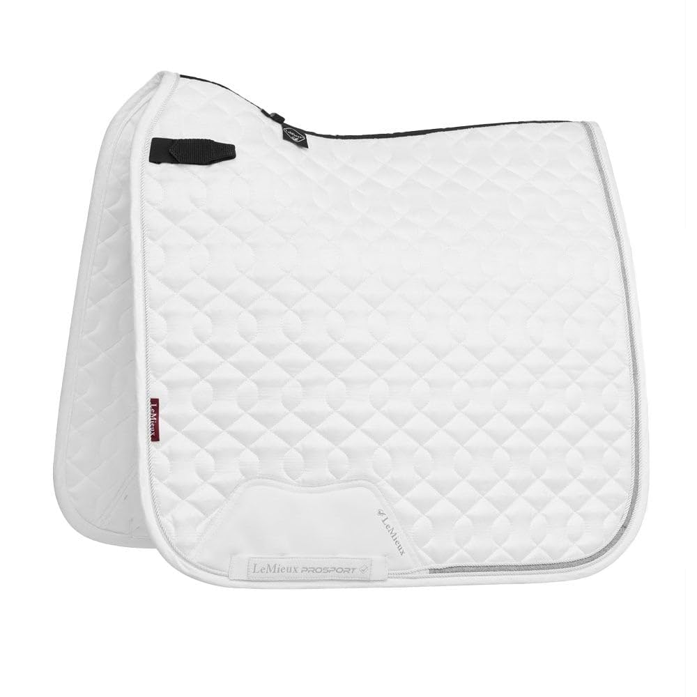 LeMieux Crystal Suede Dressage Square - Sparkle & Braided Detail Trims - Equestrian Saddle Pad - White - Large