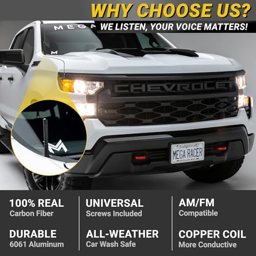Carbon Fiber Truck Antenna Chevy Silverado 1500 & GMC Sierra (Year 1999-2025) | Short Antenna for Truck | Car Audio & Video Antennas | Small Chevy Silverado Antenna Truck Accessories | Black 5 Inch