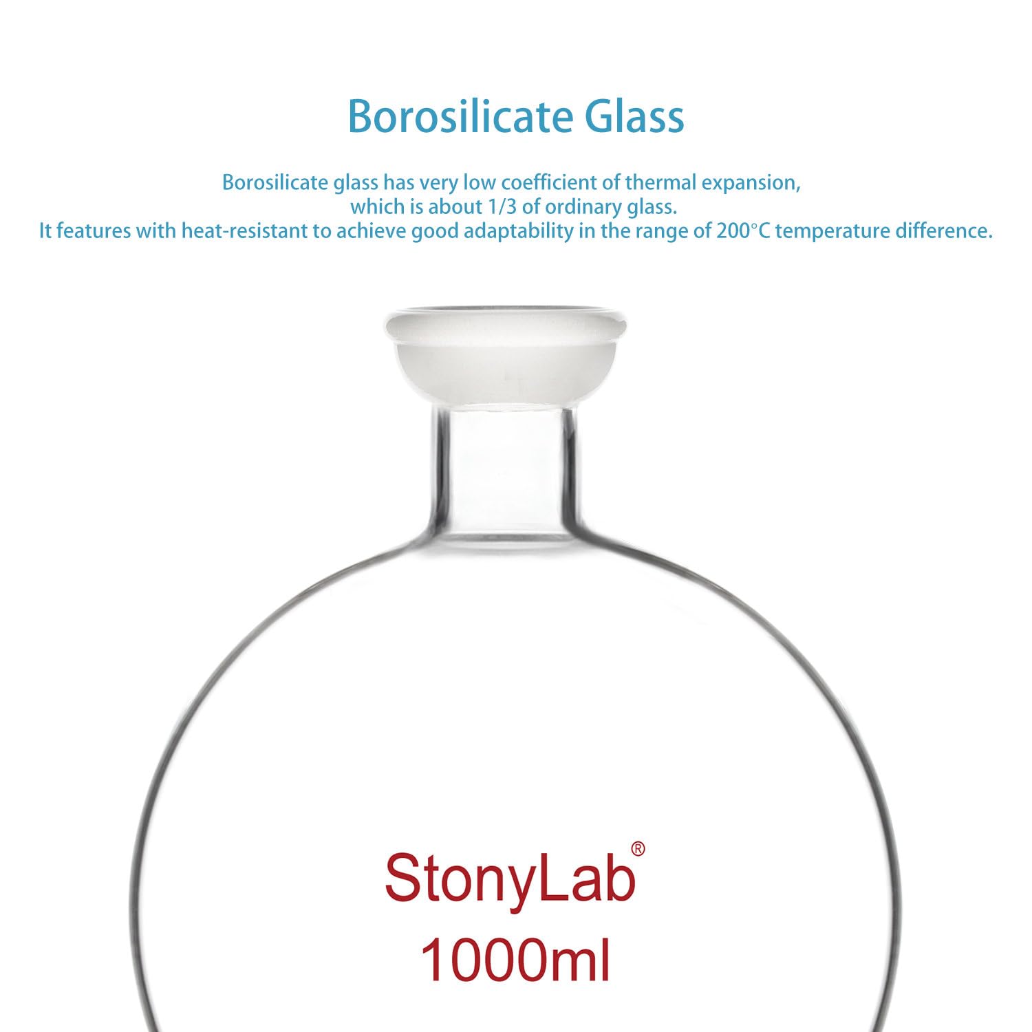 stonylab Matraz Receptor de Fondo Redondo de Junta Esférica, Matraz Receptor de Evaporador Rotativo de Vidrio de Borosilicato con Junta Rectificada 35/20, 1000 ml (1 L)