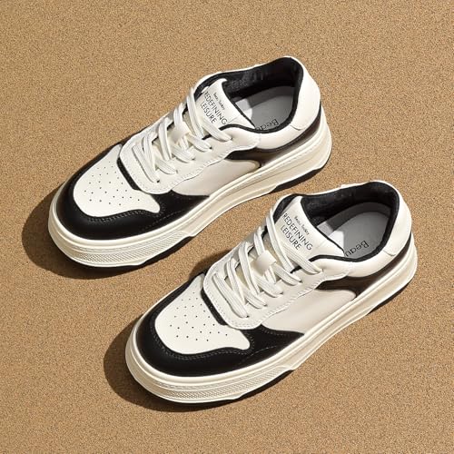 Image of BEAU TODAY Platform White Sneakers for Women,Leather Casual Tennis Shoes