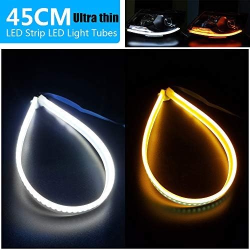45CM LED Strip Lights DRL Flexible Daytime Running Lights,White-Amber Dual Color 2pcs Waterproof Flexible Ultrathin LED strip light Turn Signal Lights Taillight Headlight Decorative Kits 17inch
