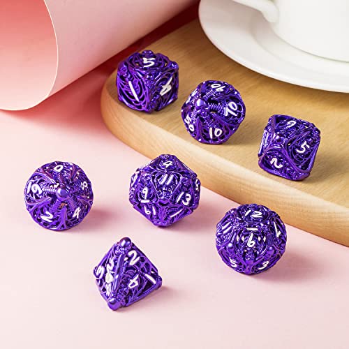 DNDND-Skull-Hollow-Dice-7-Pieces-Purple-Metallic-Hollow-DND-Dice-with-Grogeous-Gift-Case-for-DD-Dungeons-and-Dragon-Tabletop-Game-Purple-with-White-Number