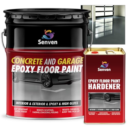 Pintura Epóxica para Piso SENVEN 512oz, Autonivelante para Concreto y Garage, Alto Brillo Gris Oscuro, Interior