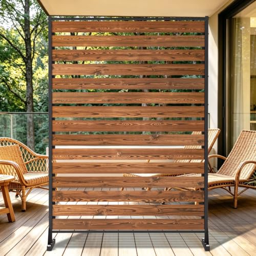 6FT Heavy Duty Wooden Privacy Screen Upgrade Outdoor Specialty Anti-Corrosion Wood Freestanding Privacy Fence Balcony Patio Courtyard Outdoor Privacy Screen Thickened and Widened Panel