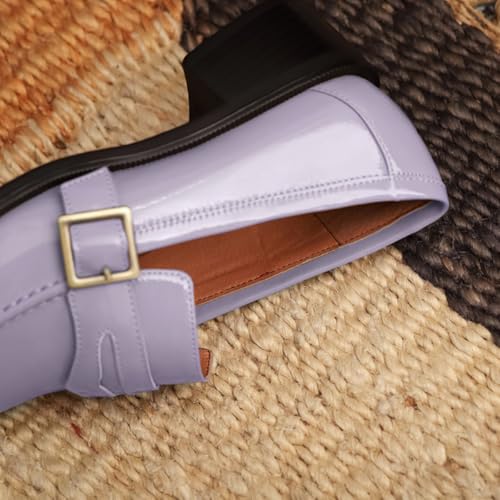 Image of MOOMMO Women Chunky Heel Penny Loafers Square Toe Buckle Slip On Comfort | Office Ladies Loafer Pumps 2 inch Stacked Block Heel Dress Loafers Oxfords Walking Dress Shoes Casual Size 4-11 M US
