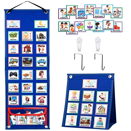 KIKIGOAL Kalender Kinder, Autismus Kinder Kalender Visueller Zeitplan mit 70-Stück deutsche Routine Karten und Klettverschluss Punkte, Vision Board Wochenplaner Routine Zeitplan Karten für Home School