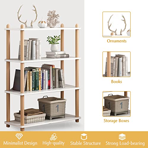 Iotxy 4-Tier Wooden Shelf Bookcase - Modern Open Bookshelf, Free Standing Storage Rack, Multifunctional Display Stand For Home And Office, White, Rectangle #TOP1