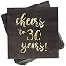 50-Pack Cocktail Napkins - Disposable Paper Party Napkins with Cheers to 30 Years! Printed in Gold Foil, Perfect for Birthday and Anniversary Celebrations, 5 x 5 inches Folded, Black