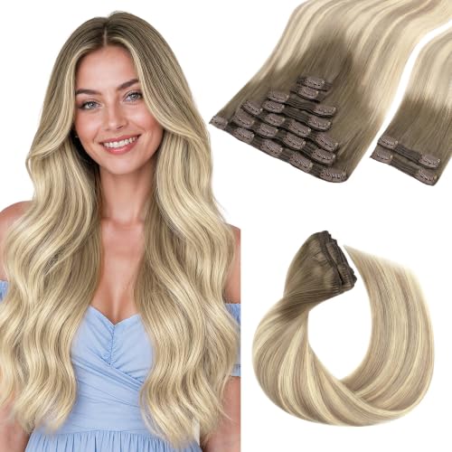 Image of GOO GOO Clip in Hair Extensions Real Human Hair Blonde Remy Extensions