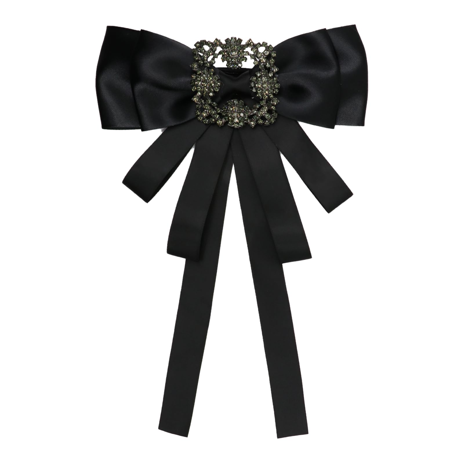 LJBFNN Womens Bow Tie, Black Ribbon Bow Tie for Women, Clip on Adjustable Rhinestone Bowtie for School Uniforms Wedding (Big Black)