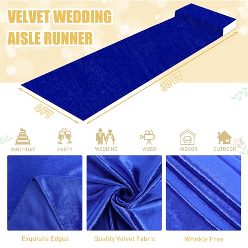 FUHSY Aisle Runner Royal Blue Carpet Runner for Party 4x30 ft Velvet Cloth Wedding Aisle Runners for Weddings Outdoor Wedding Floor Runners Bridal Walkway Rug for Ceremony Prom Decorations