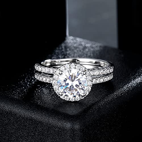 MDFUN Two-In-One Wedding Engagement Promise Eternity Ring for Women 18K White Gold Plated Cubic Zirconia Size 5-104