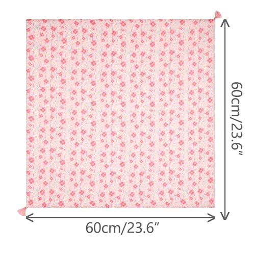 Women's Floral Printed Square Scarves, 23.6X23.6 Flowers Tassel Gauze Headscarf Neckerchief3