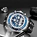 GOLDEN HOUR Huge Face Large Size Military Sports Mens Watches Waterproof, Stopwatch, Date and Date, Alarm, Luminous Digital Analog Stainless Steel Wrist Watch with Rubber Band in Silver Blue
