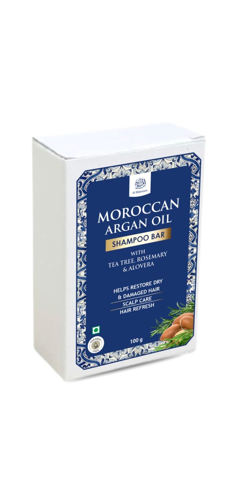AL MASNOON Moroccan Argan Oil Shampoo Bar With Rosemary & Tea Tree Oil/Scalp Care, Helps To Restore Dry & Damaged Hair 100g / Pack Of 1-picture-40