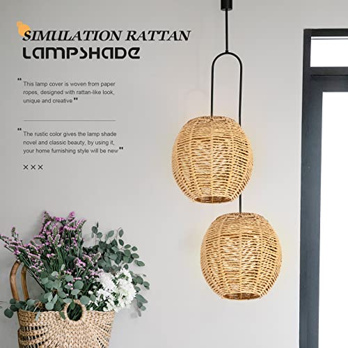Image of Small Wicker Lamp Shade for Hanging Lamp, 5.5Inch Woven Pendant Rattan Light Fixture Shade for Living Room Bedroom Restaurant Ceiling (15 x 15 cm)