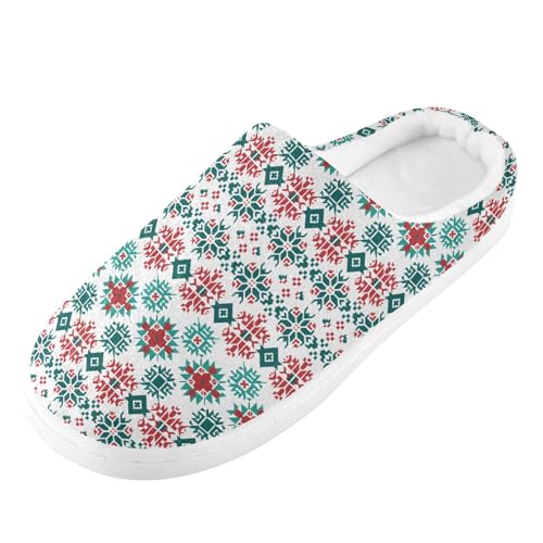 Fuzzy Memory Foam Slippers for Women/Men Pattern Of Traditional Nordic Patterns Fluffy Winter House Shoes Indoor and Outdoor