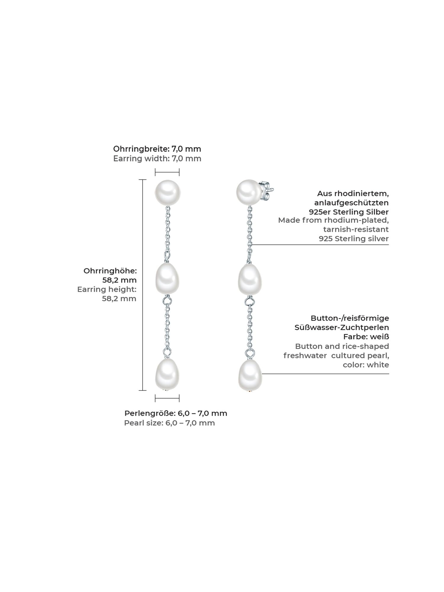 Valero Pearls Orecchino pendente da Donna in Argento Sterling 925 con Perla di coltura di acqua dolce button/Reis ca. 6,0-7,0 mm