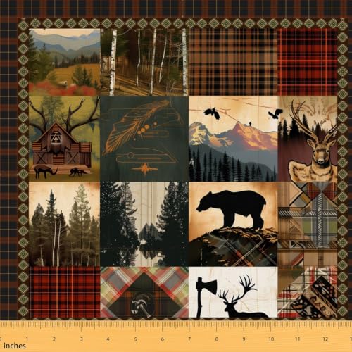 Woodland Animal Fabric by The Yard,Wild Deer Bear Upholstery Fabric