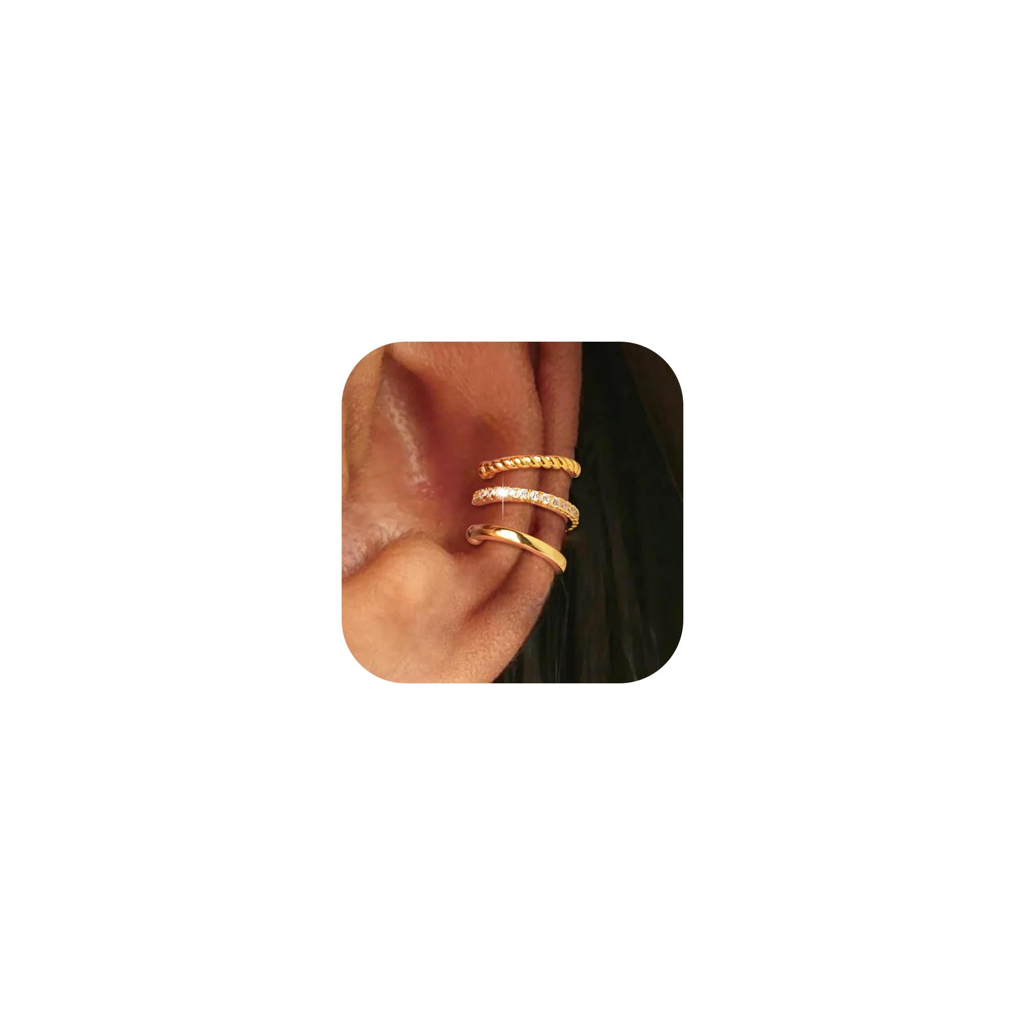 Gold Ear Cuffs Earrings for Women Non Piercing - Clip on Cartilage Earrings Dainty 14K Gold Sterling Silver Plated Cubic Zirconia Huggie Hoop Earring for Women No Tarnish Trendy Jewelry Set