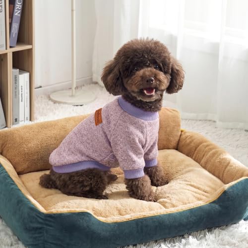 Image of 2 Pack Dog Sweaters for Small Dogs Girl Boy Winter Fleece Clothes Warm Soft Dog Sweatshirt Outfit for Dogs Cats Pet Apparel (Blue Purple+ Sweet Purple, S (Back: 11.8 inch,Chest: 15.7 inch, 5.5-10Ibs))