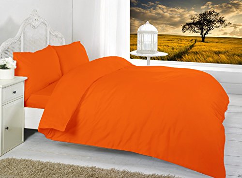 Maria Luxury Bedding & Linen - Plain Dyed Bed Set Duvet Cover Set with 2 Matching Pillowcases (Orange, Single)
