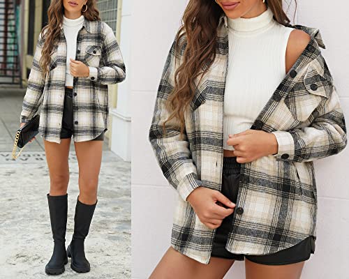 luvamia Plaid Jackets for Women Flannel Quilted Shacket Coats Oversized Button Down Shirts Jacket3