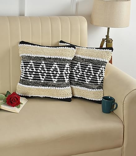 Image of TIB Premium Boho Decorative Throw Cushion Covers, 16 x 16 cm, Set of 2, Cotton. (Black Kites)-230 TC