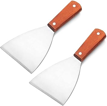 SBAPRIME Stainless Steel Plain Flat Scraper Set of 2 | Wooden Handle Dough & Cake Scraper for Baking Cooking & Kitchen Use