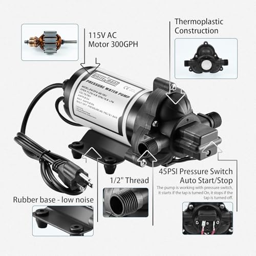 Image of WASSERMANN RV Water Pumps 115V AC Pressure Pump with Pressure Switch, Self-priming Water Pump 4.0GPM 45PSI, Fresh Water Pump for RV, Kitchen Barthroom Camping Marine Yacht Garden Diaphragm Pump115volt