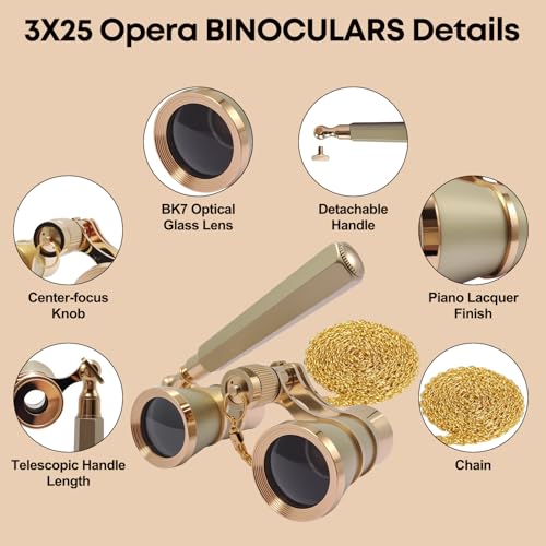 Binoculares Opera 3x25 con mango ajustable y cadena miniatura 6