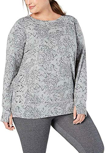 Ideology Women's Floral Lace-Up Top Plus Size 3X Gray
