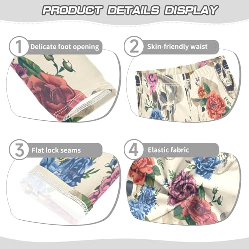 Toddler Girls Leggings Printed Yoga Pants Leggings Skulls with Floral for Kids3