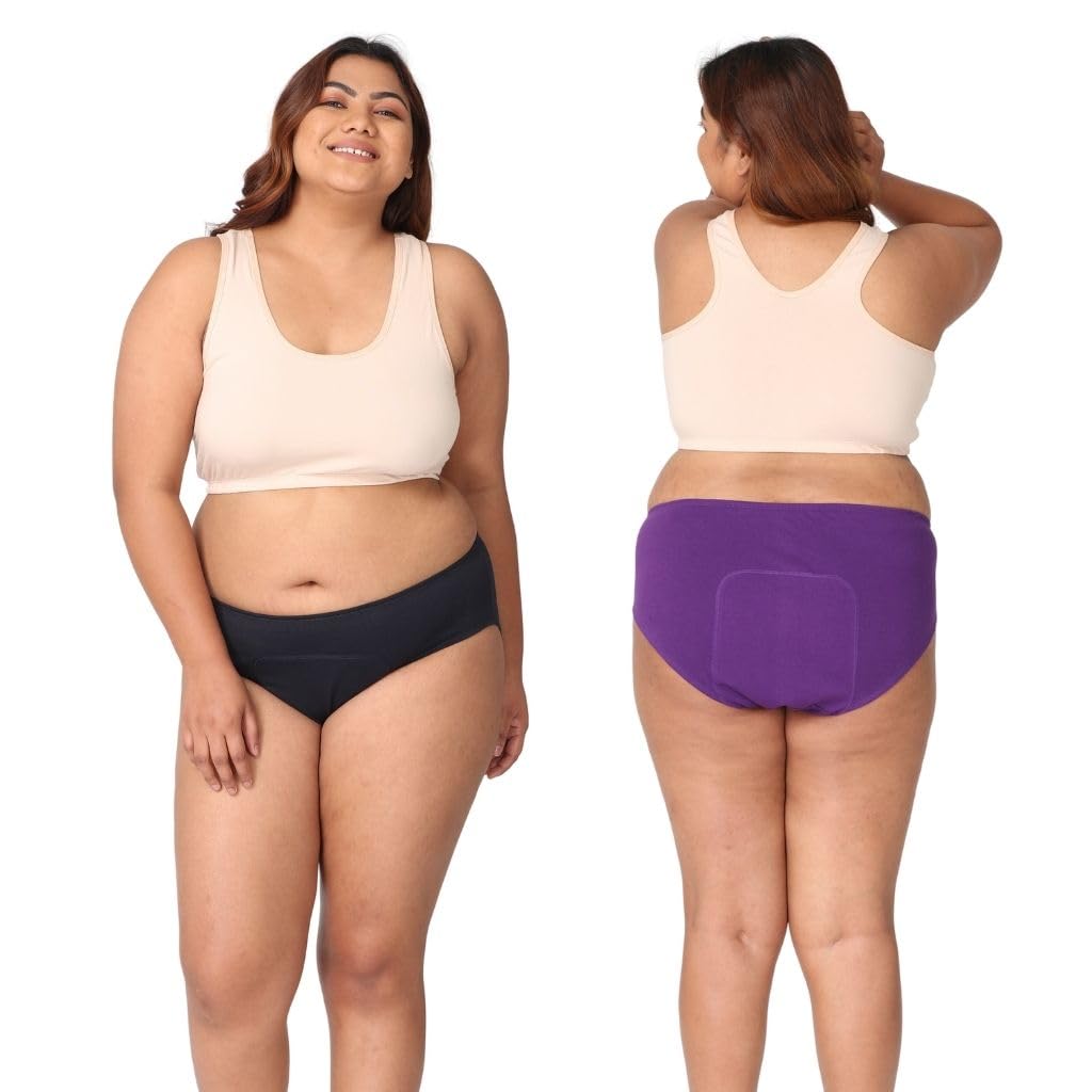 Adira Period Panty for Plus Size Women | Hipster Fit Leakproof Panty for Periods | for School, Travel & Work | Low to Medium Flow | Use with Pad | Pack of 2-image-36