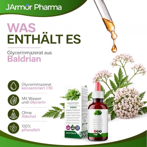 Baldrian Tropfen 100 Ml Hochdosiert, Valerian Stark Für Die Nacht, Ruhiger Schlaf und Innere Ruhe, Nahrungsergänzungsmittel Glycerin Macerate Pflanzlich, J.Armor Pharma Vegan