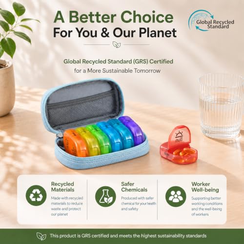 Image of Serfeymi Weekly Travel Pill Organizer 2 Times a Day AM PM Rainbow Pill Box