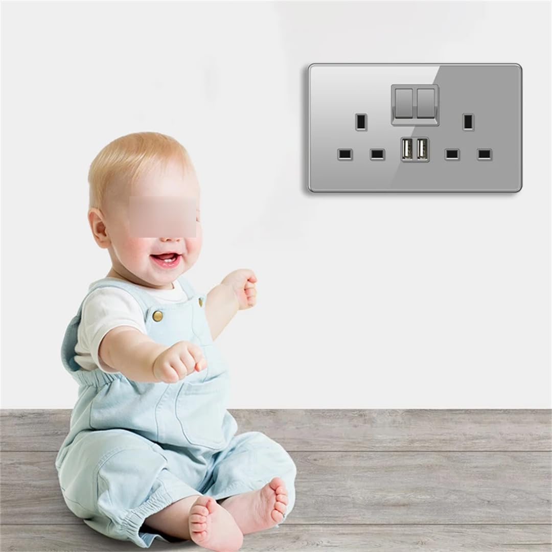 Prise Murale 13A Avec Prise De Charge Rapide Type-C 18W, Panneau En Verre, Double Prise Universelle Dual USB 13A-Black