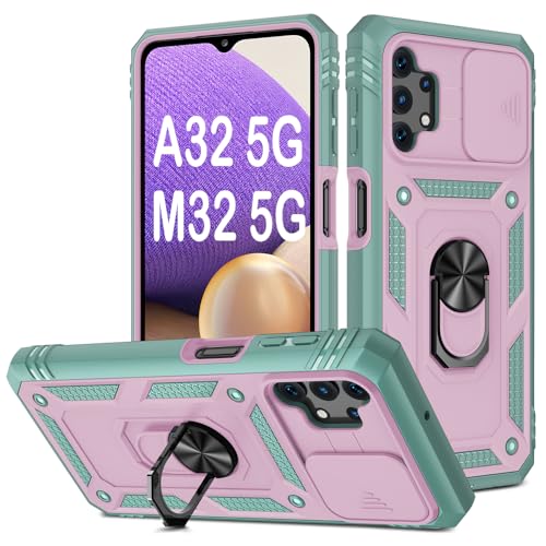 Coque Samsung A32 5G rigide antichoc avec bouchon de charge et anneau 360