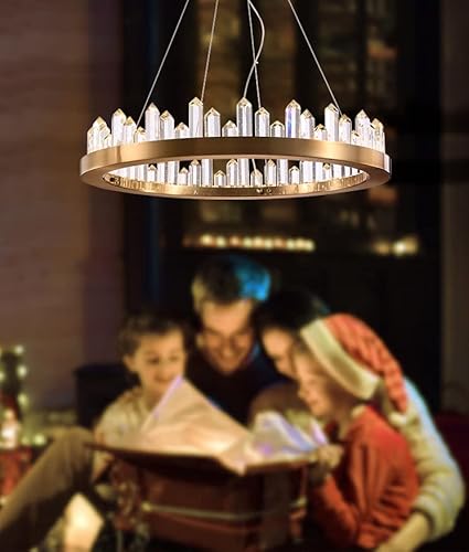 Apbeamlighting Round Crystal Chandelier Gold Pendant Lighting Led Light Fixture For Dining Room Kitchen Width 24" X Height 4" #TOP4
